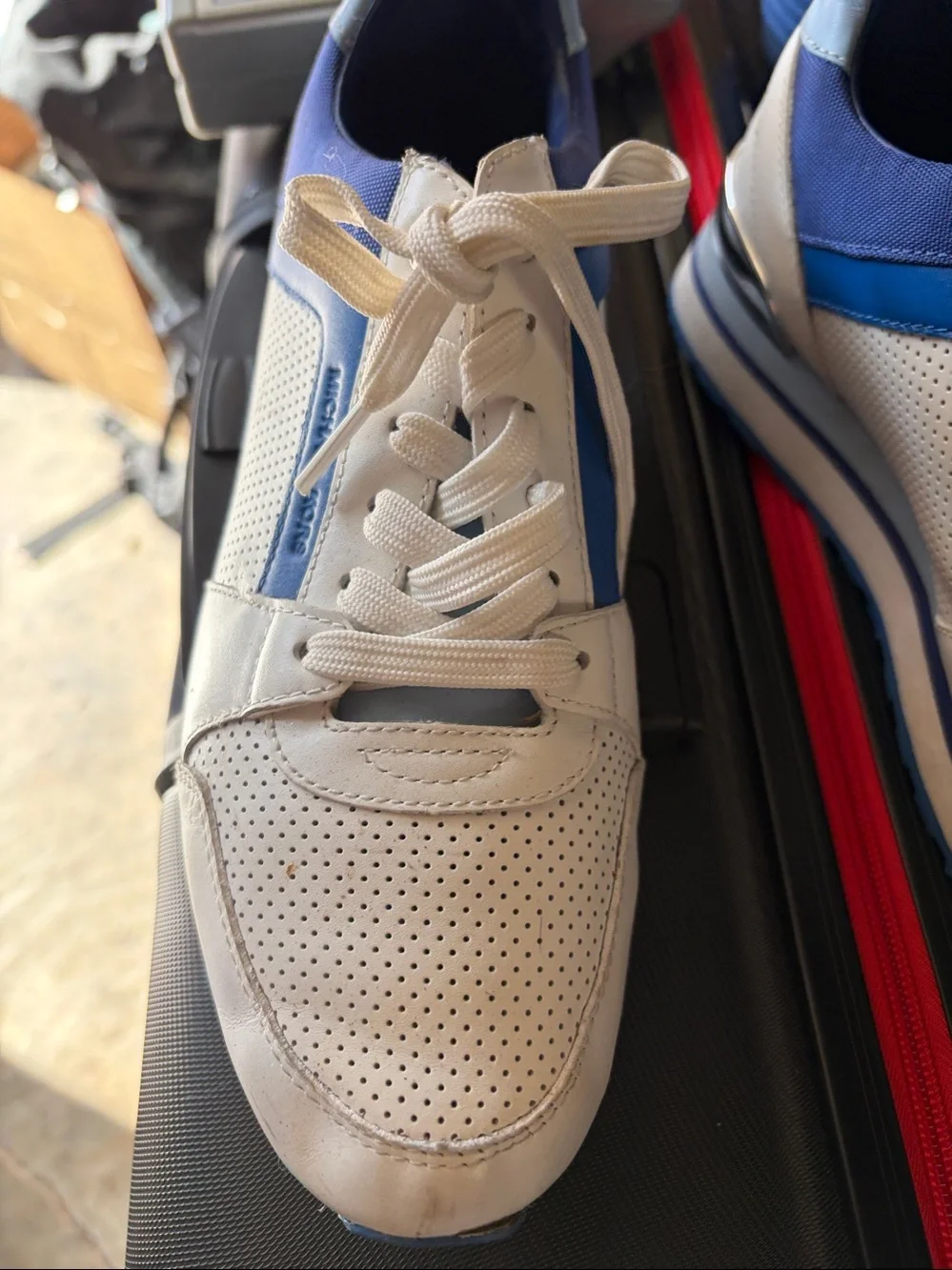 Michael Kors White and Blue Perforated Leather Sneakers